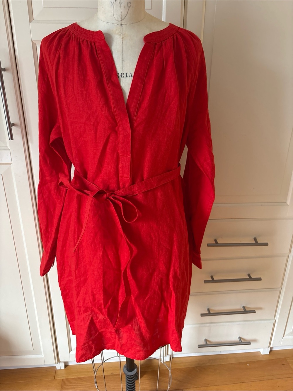 NWT j crew red popover linen dress tunic medium